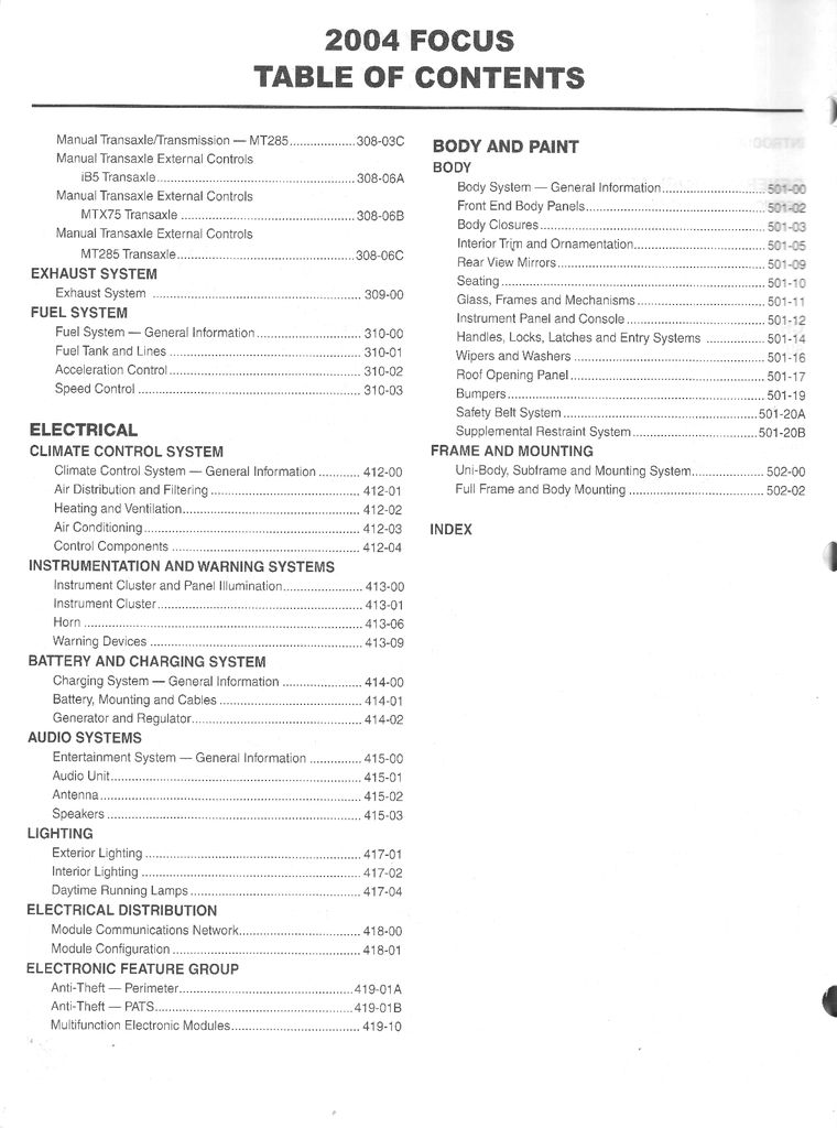 2004 Ford Focus Factory Workshop Service Manual