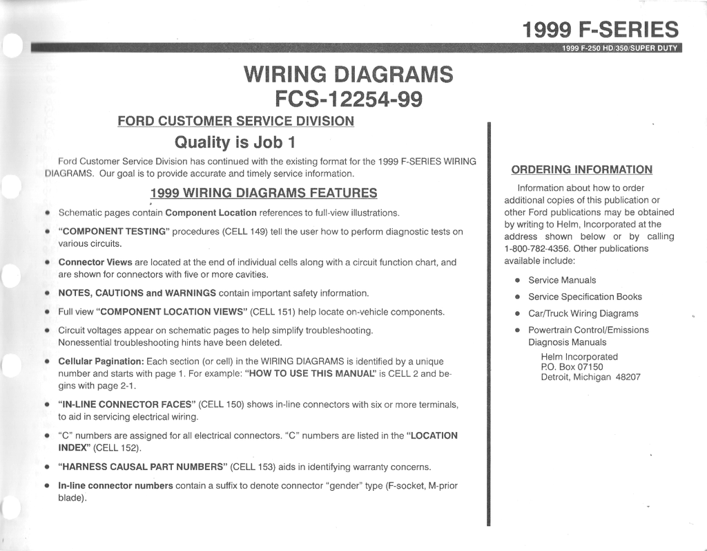 1999 Ford F-250, F-350, F-450, F-550 Super Duty Factory Electrical Wiring Diagrams Manual
