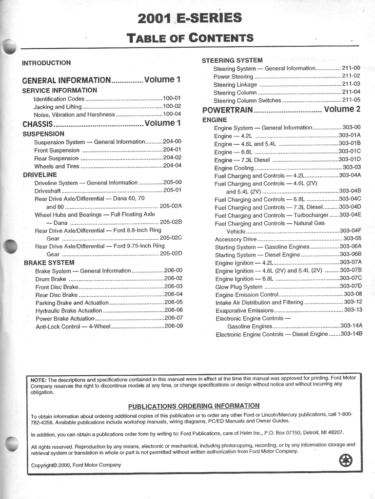 2001 Ford E-Series Econoline Factory Service Manual Set