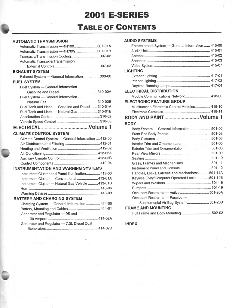 2001 Ford E-Series Econoline Factory Service Manual Set
