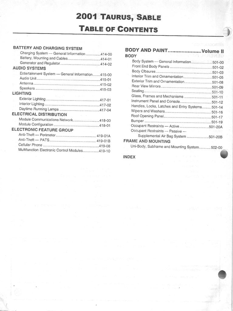 2001 Ford Taurus, Mercury Sable Factory Service Manual Set