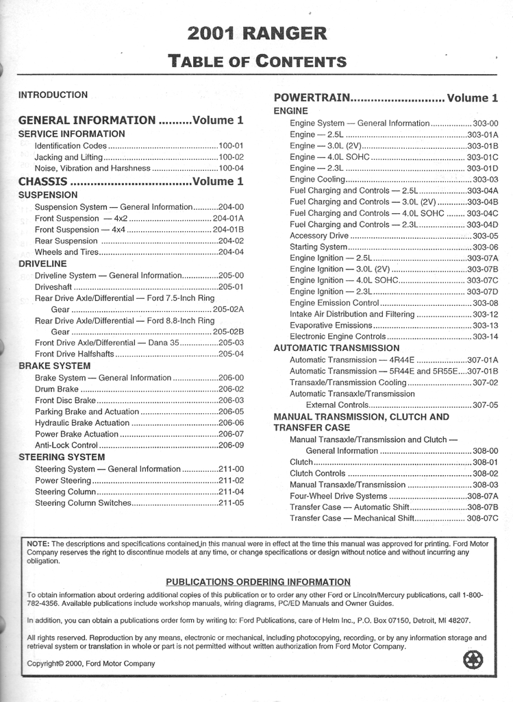 2001 Ford Ranger Factory Service Manual Set 