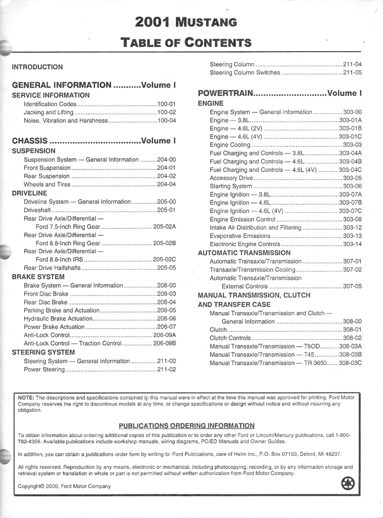 2001 Ford Mustang Factory Workshop Service Manual Set