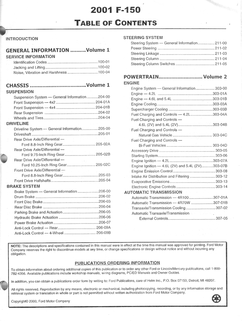 2001 Ford F-150 Pickup Factory Service Workshop Manual Set