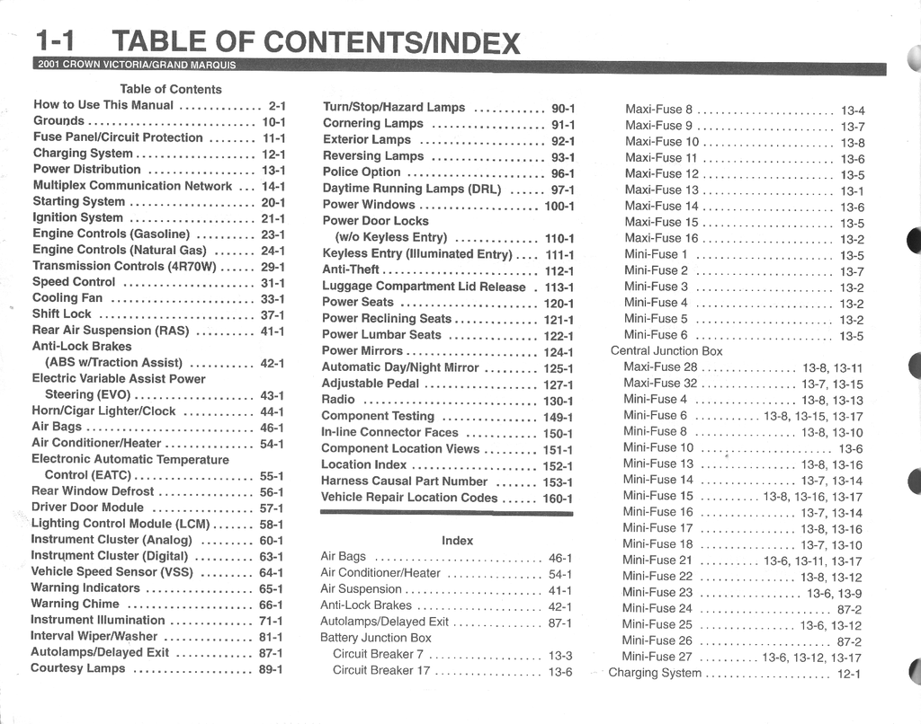 2001 Ford Crown Victoria & Mercury Grand Marquis Factory Electrical Wiring Diagrams Manual