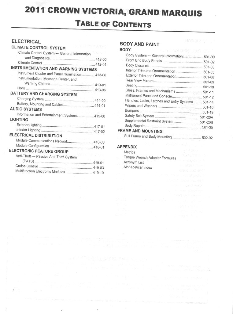 2011 Ford Crown Victoria, Mercury Grand Marquis Factory Workshop Service Manual