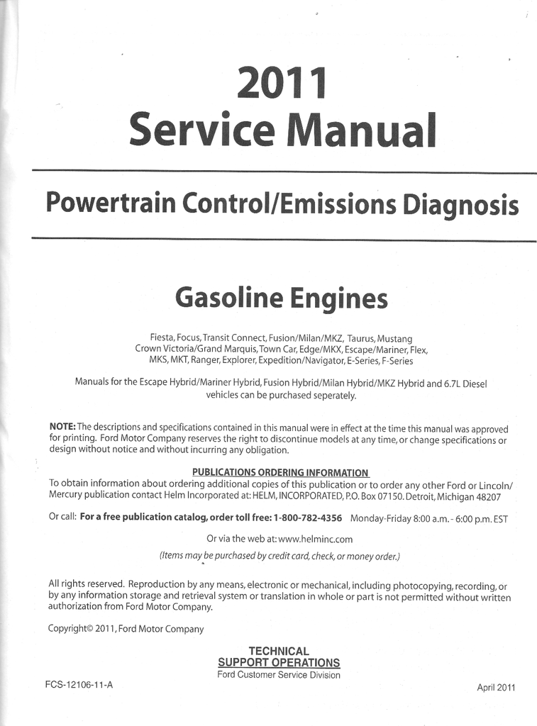 2011 Ford Car/Truck Gasoline Powertrain Control/Emissions Diagnosis Factory Service Manual