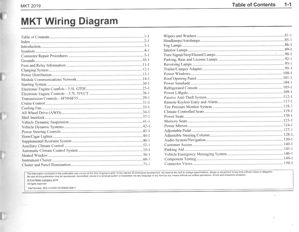 2019 Ford Lincoln MKT Factory Electrical Wiring Diagrams Manual