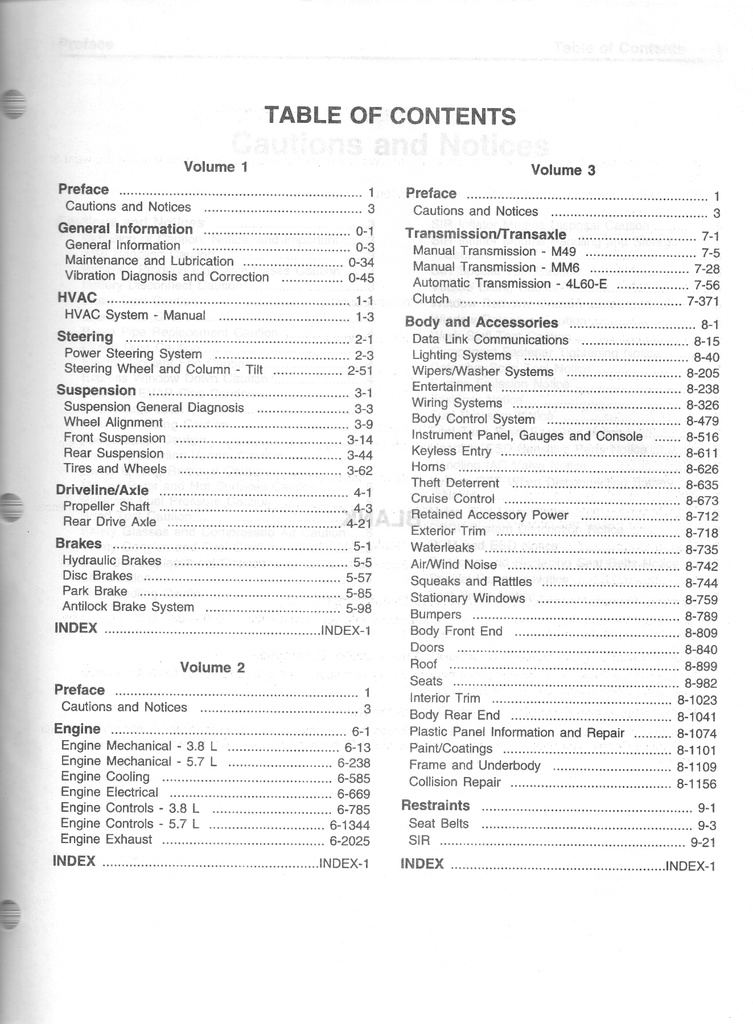 1999 Chevrolet Camaro & Pontiac Firebird Service Repair Manual Complete 3 Vol. Set