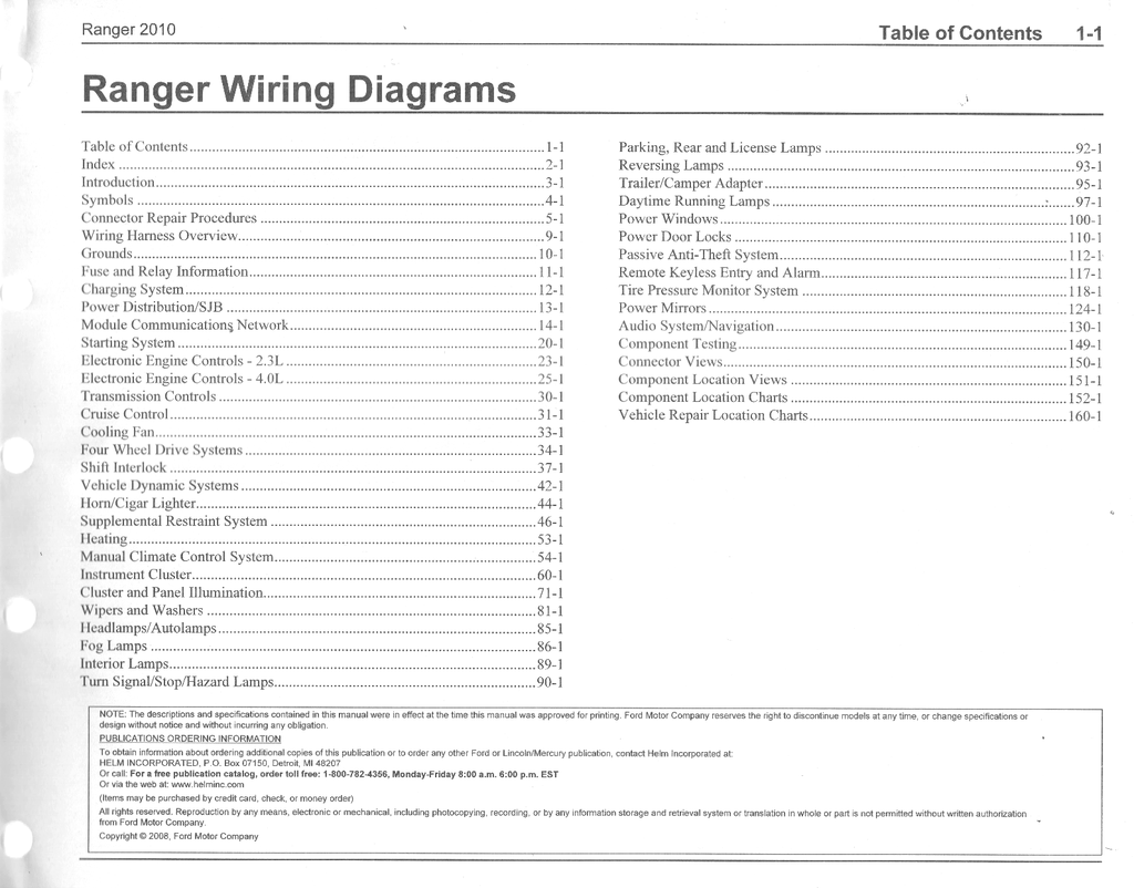 2010 Ford Ranger Factory Electrical Wiring Diagrams Manual
