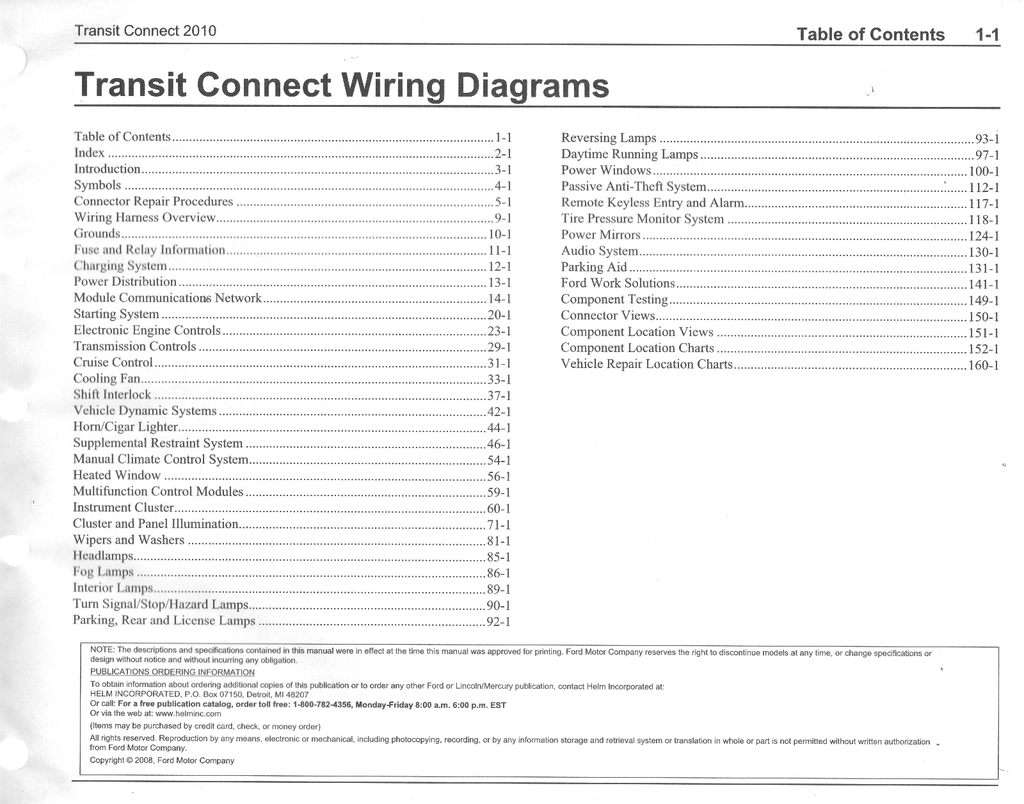 2010 Ford Transit Connect Factory Electrical Wiring Diagrams Manual