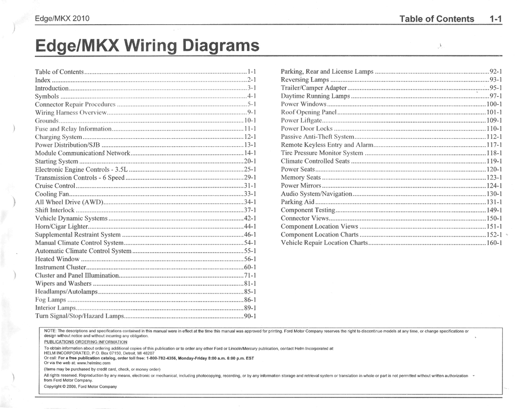 2010 Ford Edge, Lincoln MKX Factory Electrical Wiring Diagrams Manual