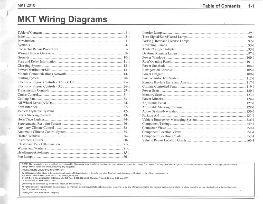2010 Ford Lincoln MKT Factory Electrical Wiring Diagrams Manual