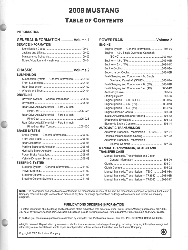 2008 Ford Mustang Factory Workshop Service Manual Set