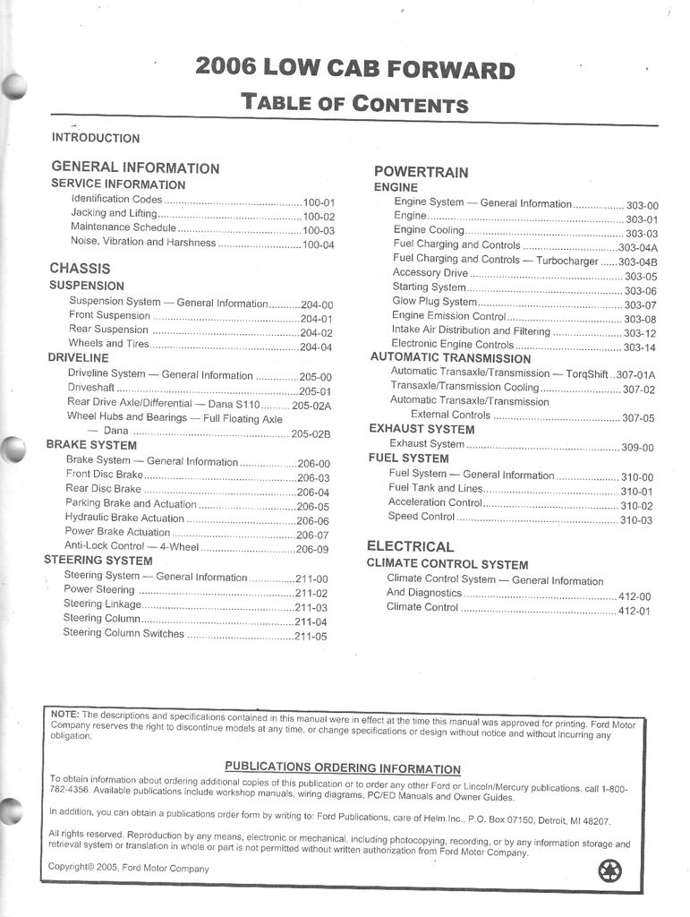 2006 Ford Low Cab Forward Super Factory Workshop Service Manual