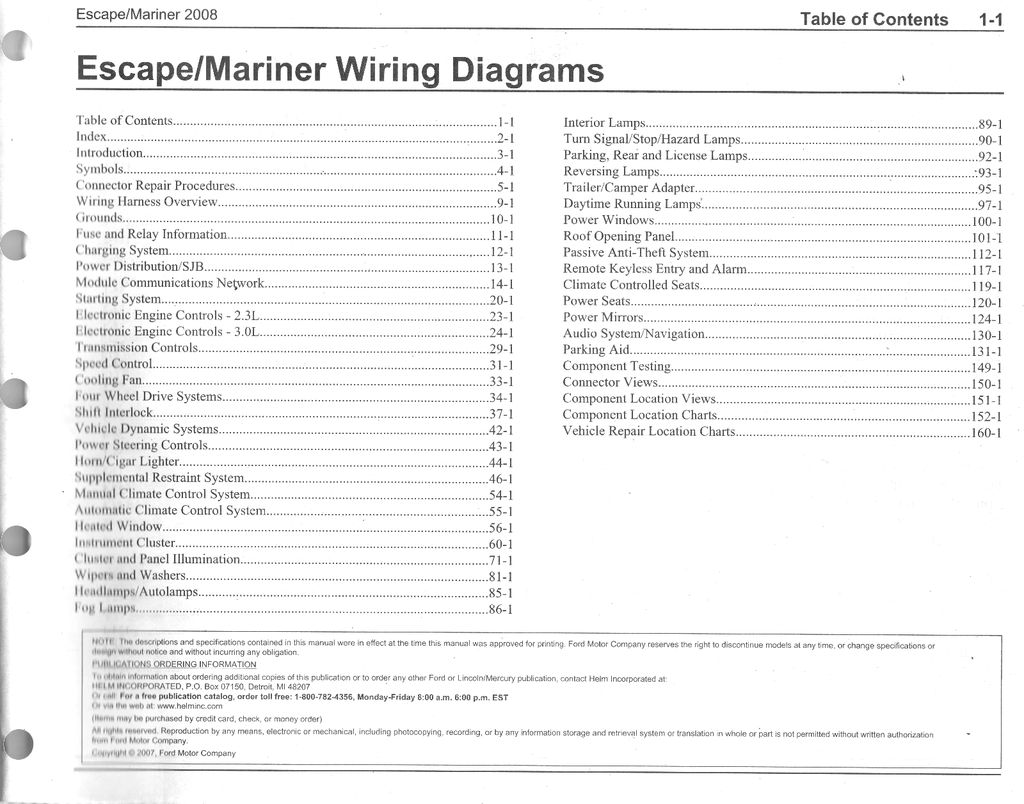 2008 Ford Escape, Mercury Mariner Factory Electrical Wiring Diagrams Manual