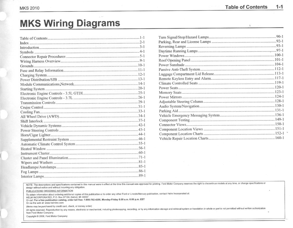 2010 Ford Lincoln MKS Factory Electrical Wiring Diagrams Manual