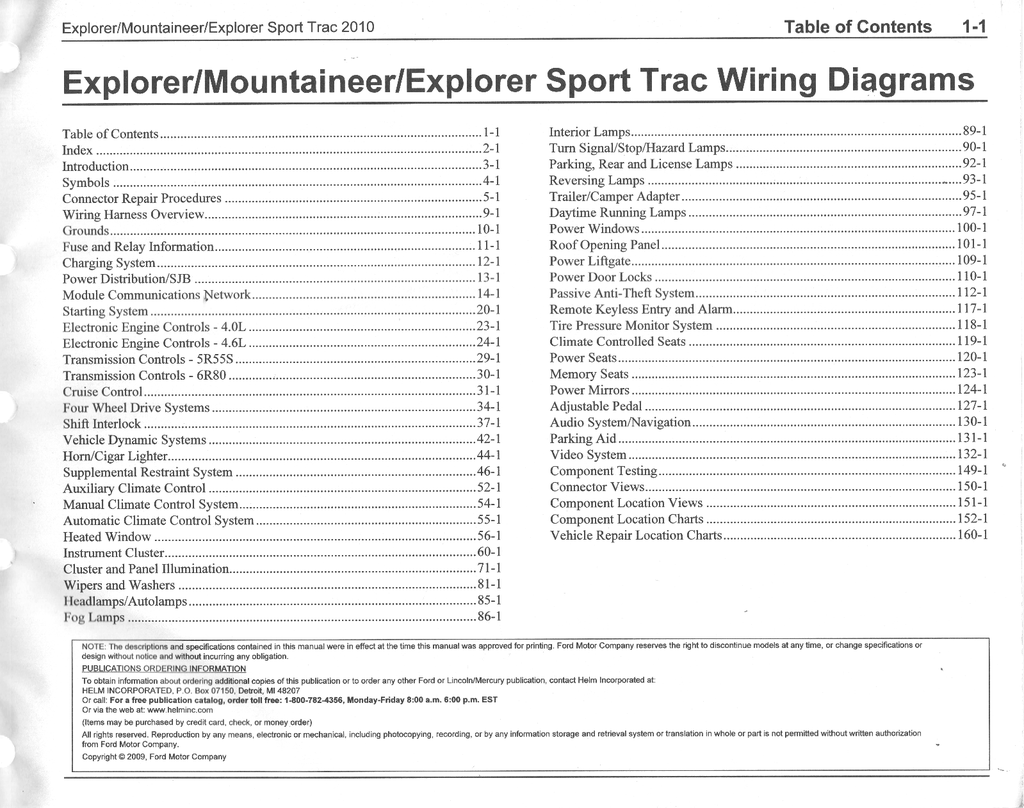 2010 Ford Explorer, Sport Trac, Mercury Mountaineer Factory Electrical Wiring Diagrams Manual
