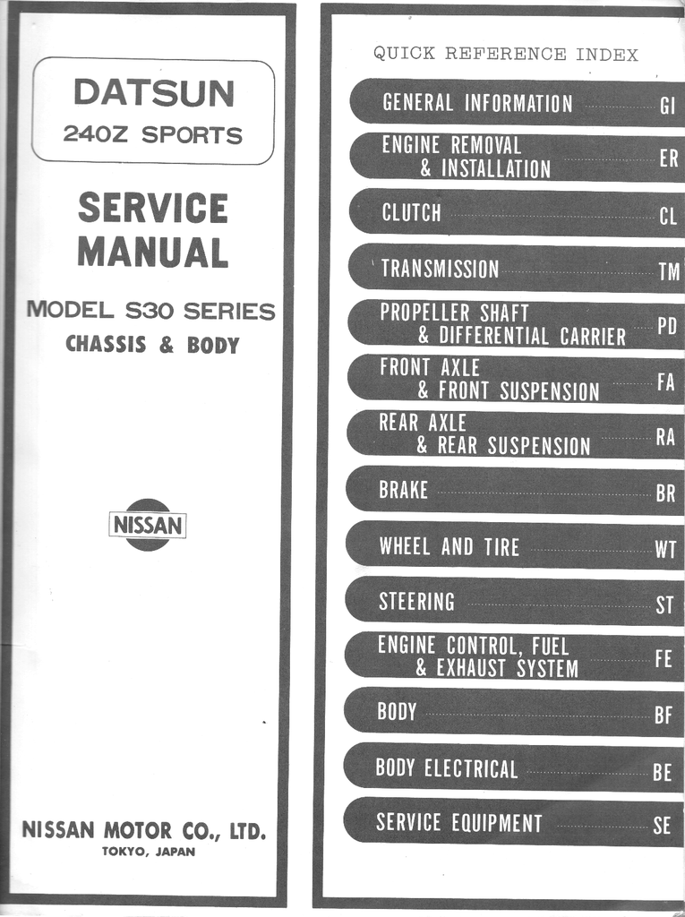 1970-1971 Nissan/Datsun 240Z Chassis & Body Factory Repair Shop Service Manual