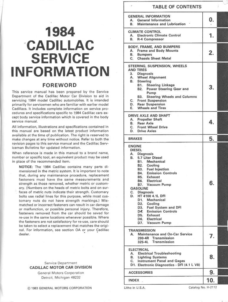 1984 Cadillac Factory Shop Service Repair Information Manual