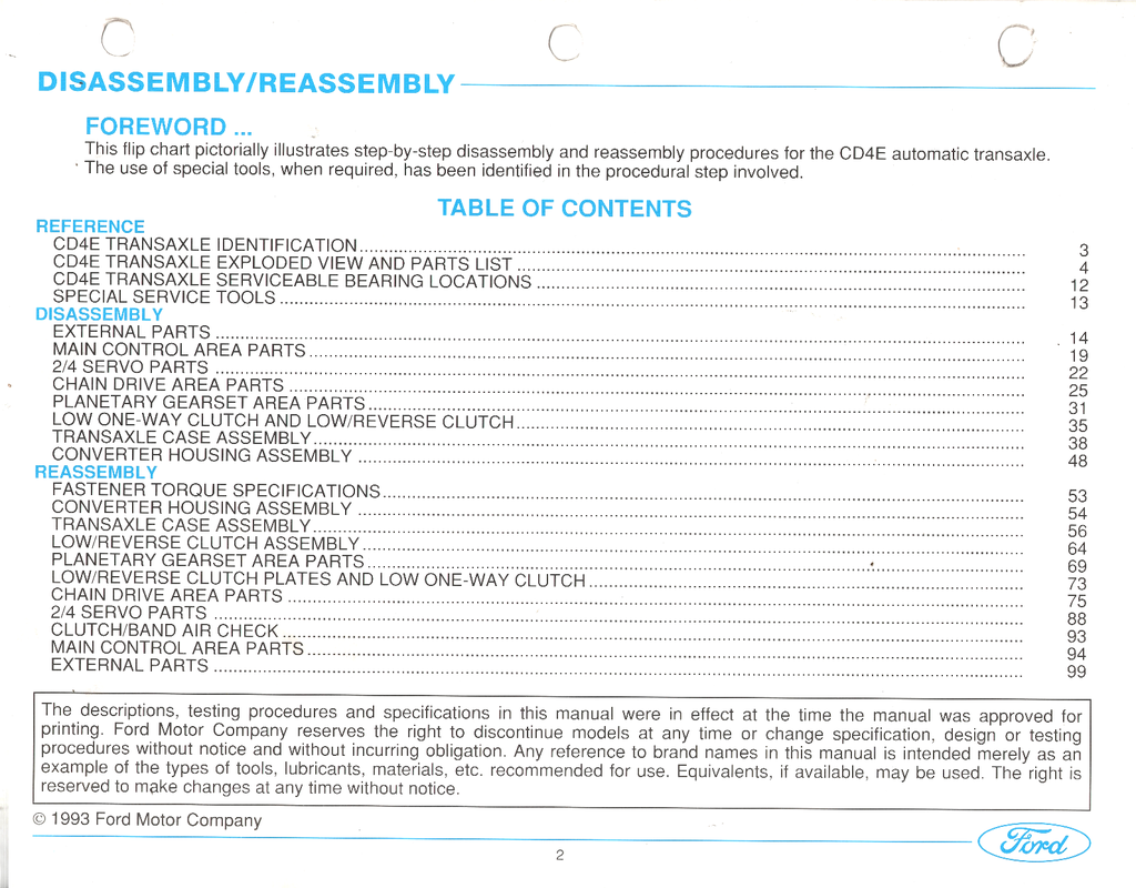 1994-2008 Ford CD4E Automatic Transaxle Factory Reference Manual PTB-301/302