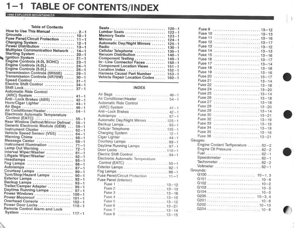 1998 Ford Explorer Mercury Mountaineer Factory Electrical & Vacuum Troubleshooting Wiring Diagrams Manual EVTM