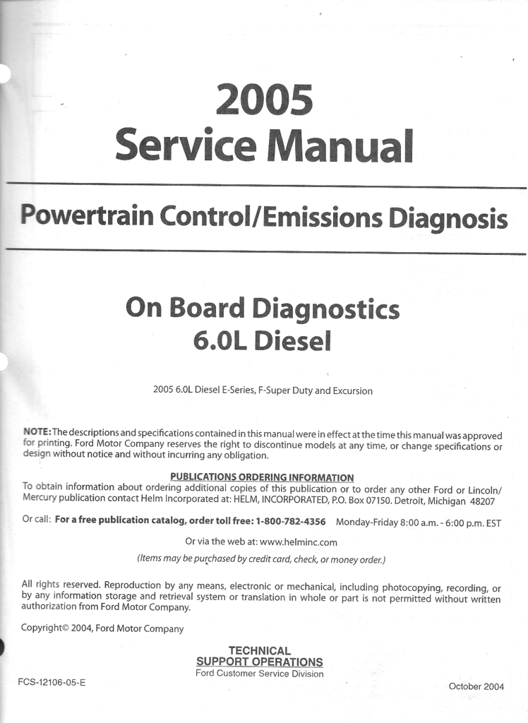 2005 Ford 6.0L Diesel Powertrain Control/Emissions Diagnosis Original Factory Service Manual