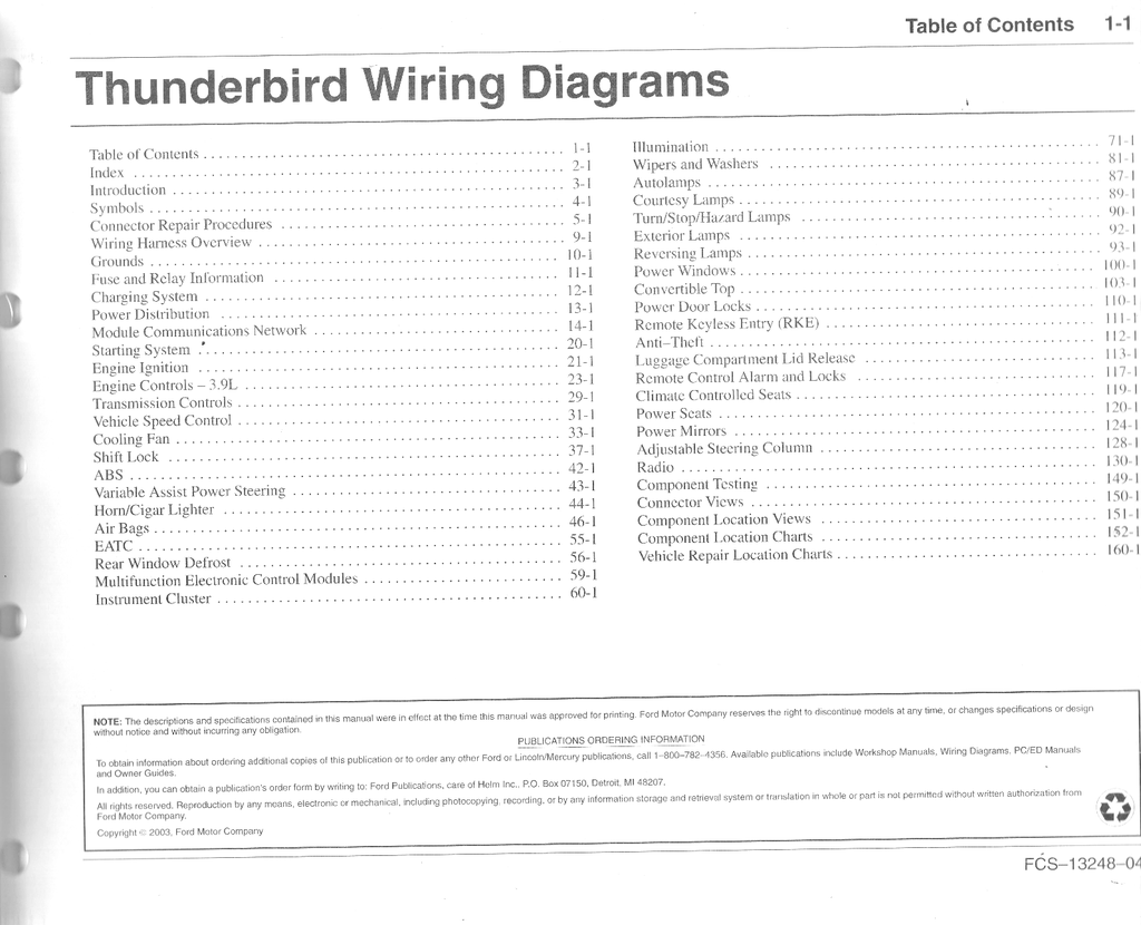 2004 Ford Thunderbird Factory Electrical Wiring Diagrams Manual