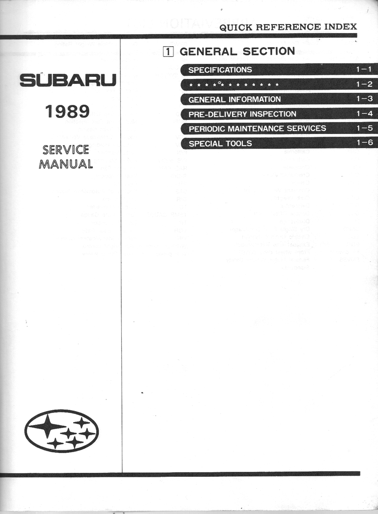 1989 Subaru XT Factory Shop Repair Service Manual