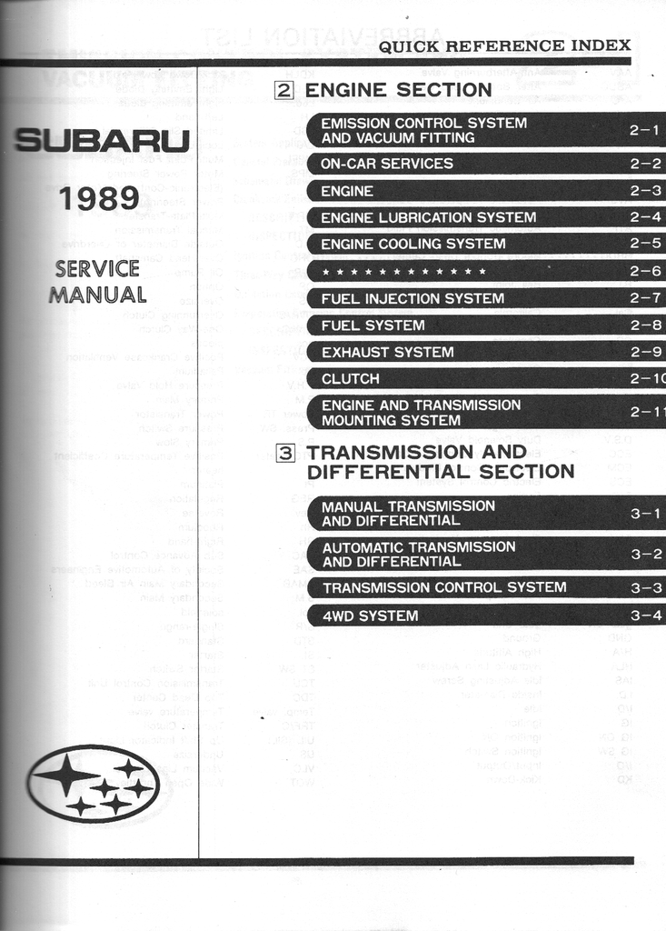 1989 Subaru XT Factory Shop Repair Service Manual