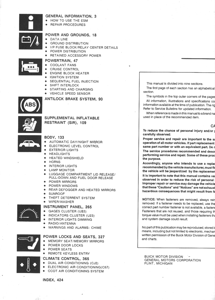 1991 Buick Park Avenue, Park Avenue Ultra Factory Electrical Systems Wiring Diagrams Manual