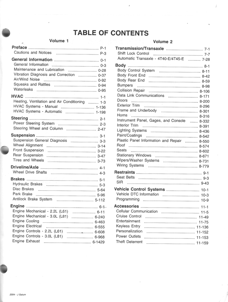 2004 Saturn L-Series Factory Shop Repair Service Manual Set 