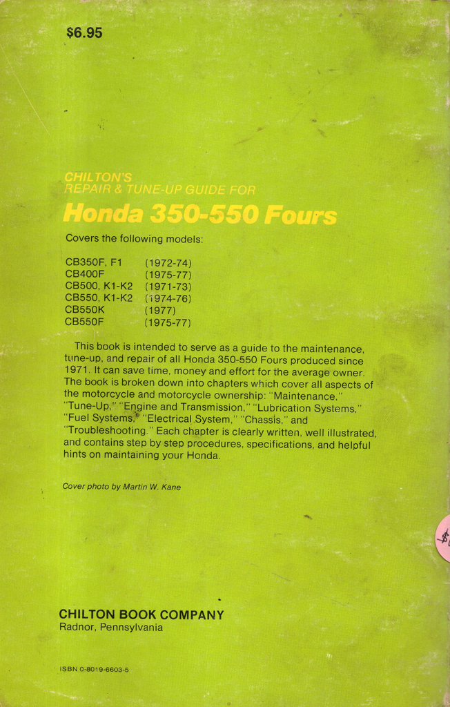 Chilton's Repair and Tune-up Guide, Honda 350-550 Fours, 1971-77