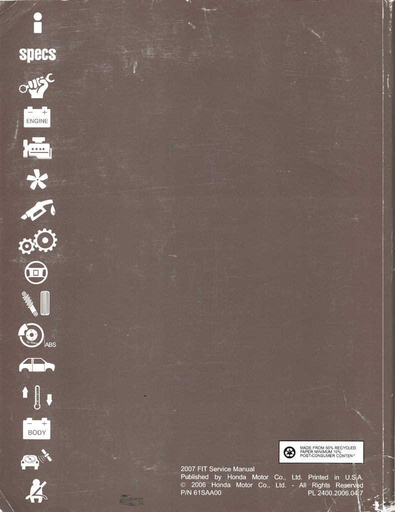 2007 Honda Fit Factory Shop Repair Service Manual