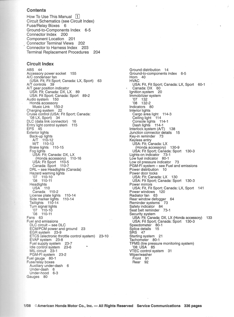 2007-2008 Honda Fit Factory Electrical Troubleshooting Wiring Diagrams Manual