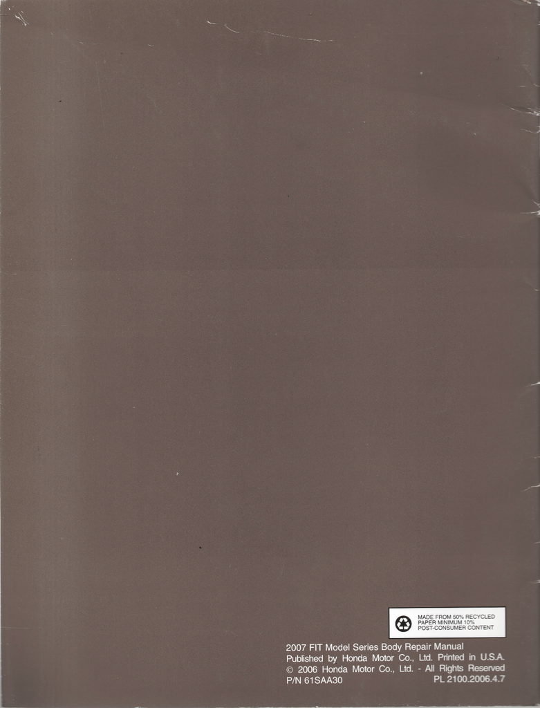 2007 Honda Fit Factory Body Repair Manual