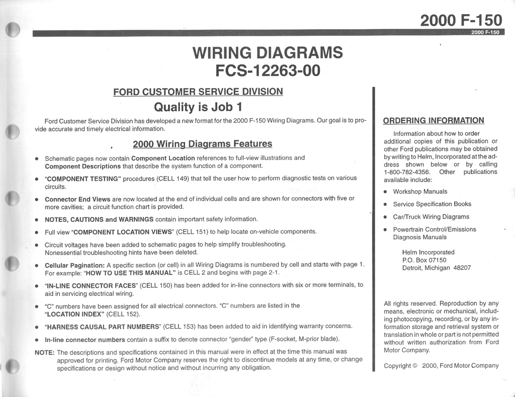 2000 Ford F-150 Pickup Electrical Wiring Diagrams Shop Service Repair Manual