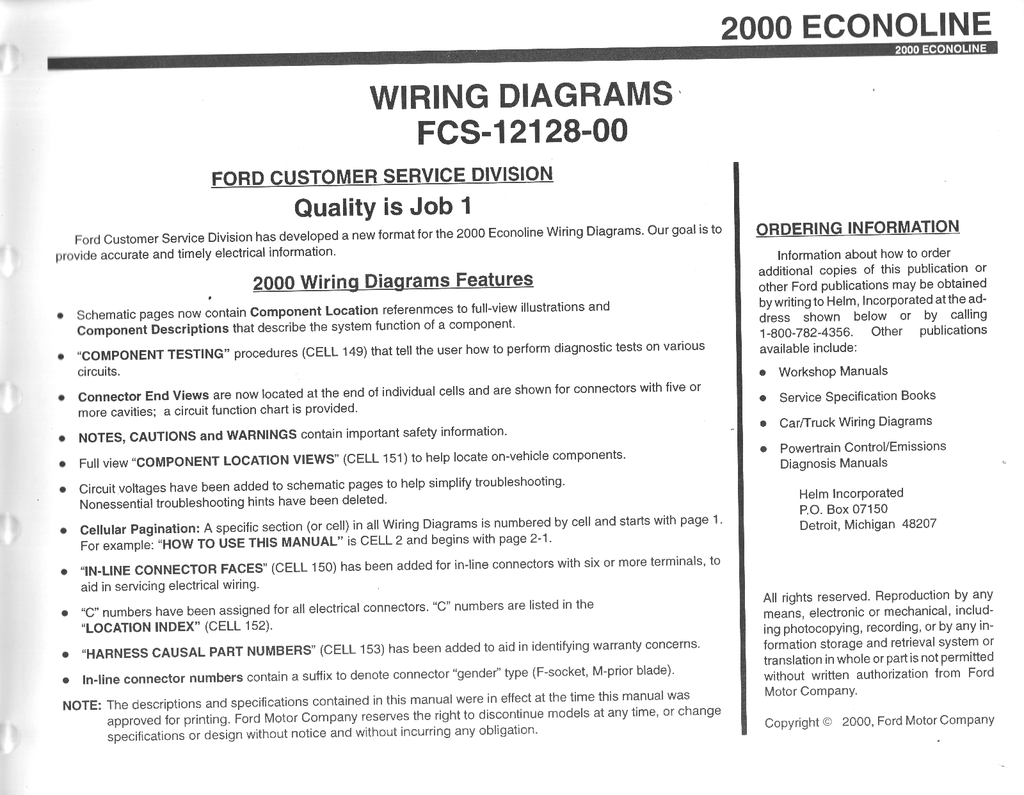 2000 Ford Truck Econoline & Club Wagon Factory Electrical Wiring Diagrams Manual