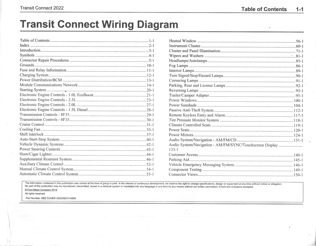 2022 Ford Transit Connect Factory Electrical Wiring Diagrams Manual
