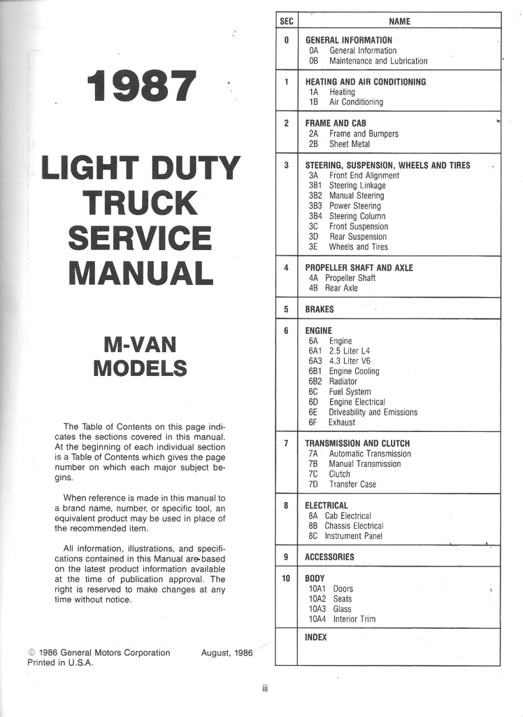 1987 Chevrolet Astro Van Factory OEM Shop Service Repair Manual