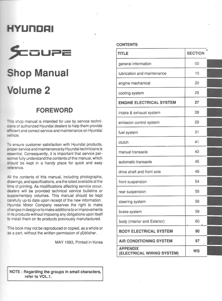 1994 Hyundai Scoupe Factory Shop Repair Service Manual Set