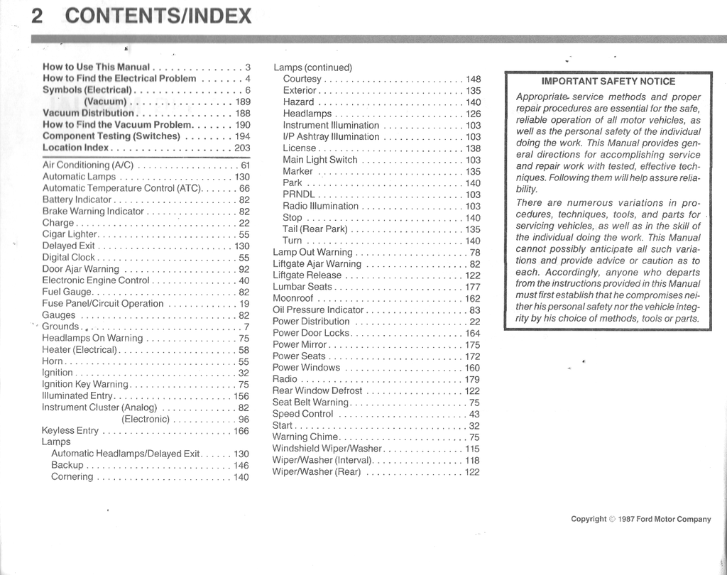 1988 Ford Taurus, Mercury Sable Factory Electrical Vacuum & Troubleshooting Wiring Diagrams Manual EVTM
