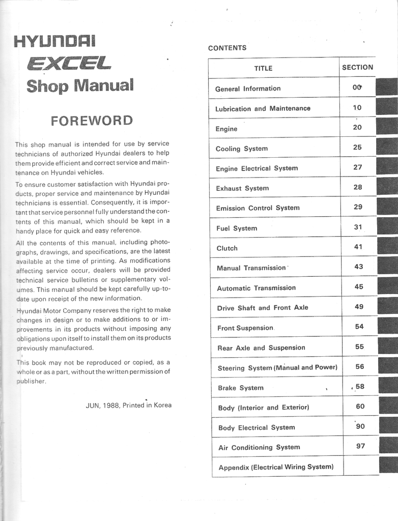 1989 Hyundai Excel Factory Shop Repair Service Manual
