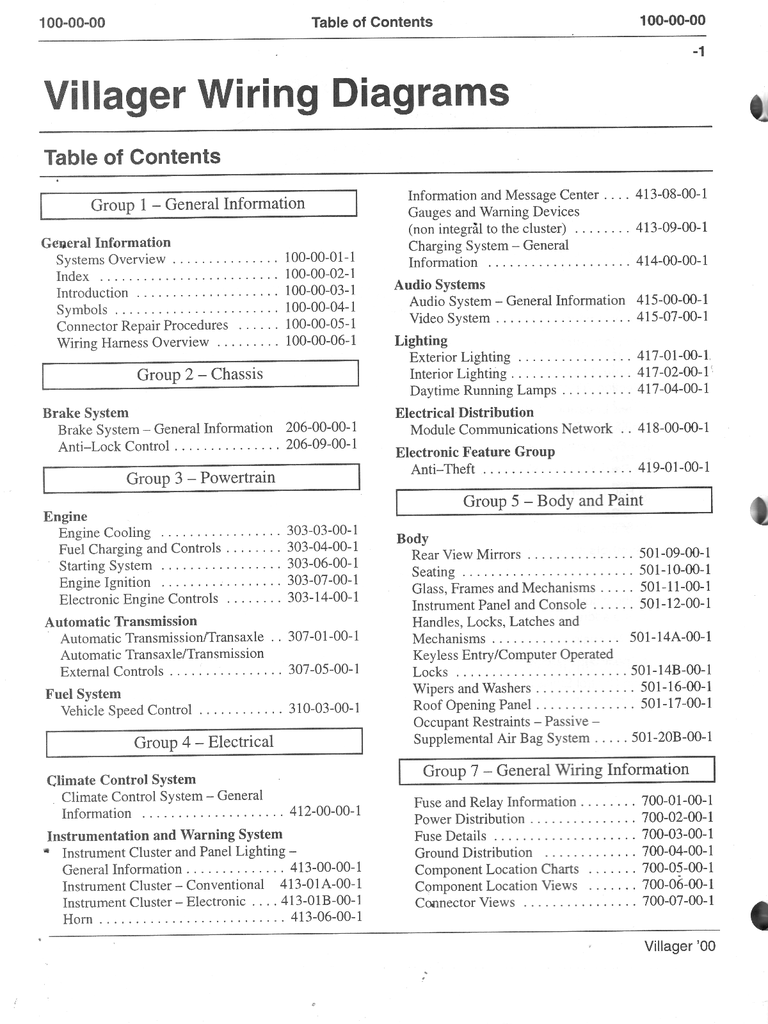 2000 Ford Mercury Villager Factory Electrical Wiring Diagrams Manual
