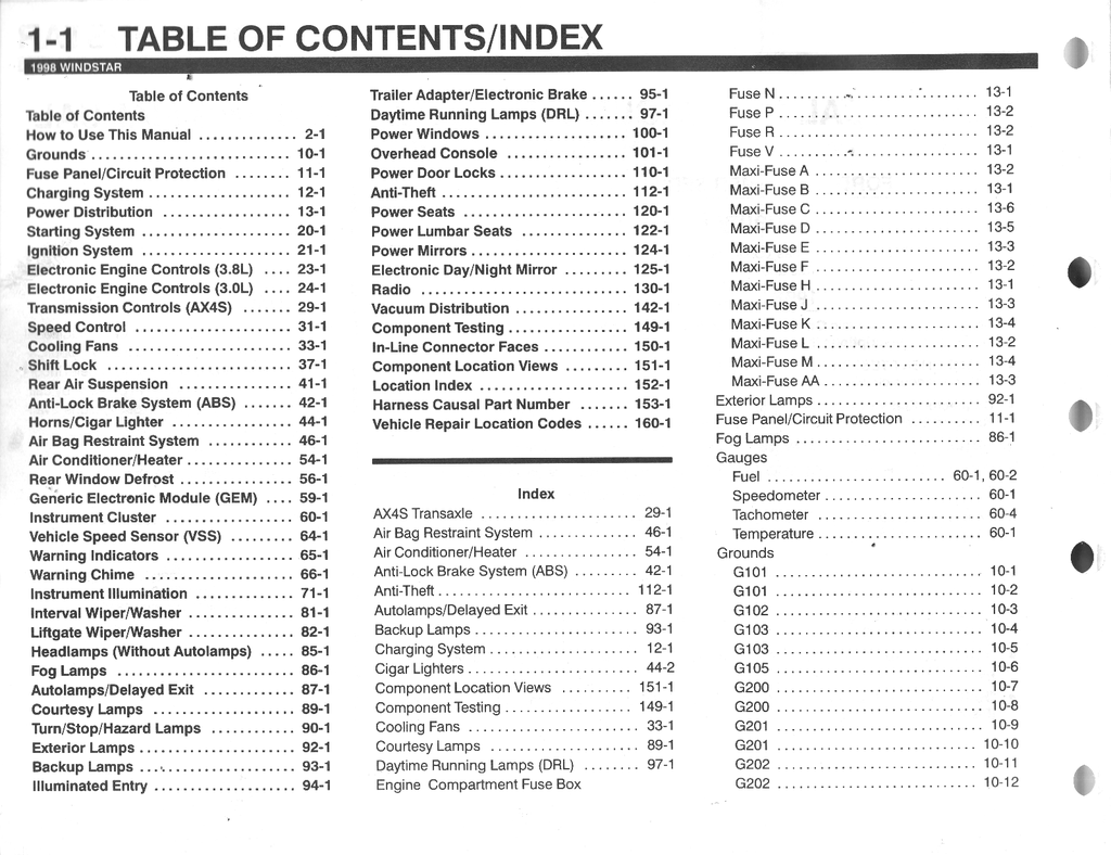 1998 Ford Windstar Factory Electrical Vacuum & Troubleshooting Wiring Diagrams Manual