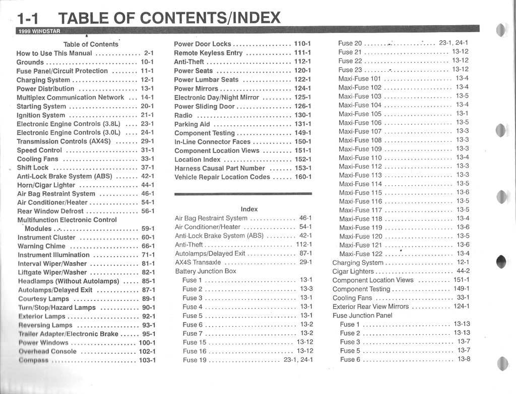 1999 Ford Windstar Factory Electrical Wiring Diagrams Manual