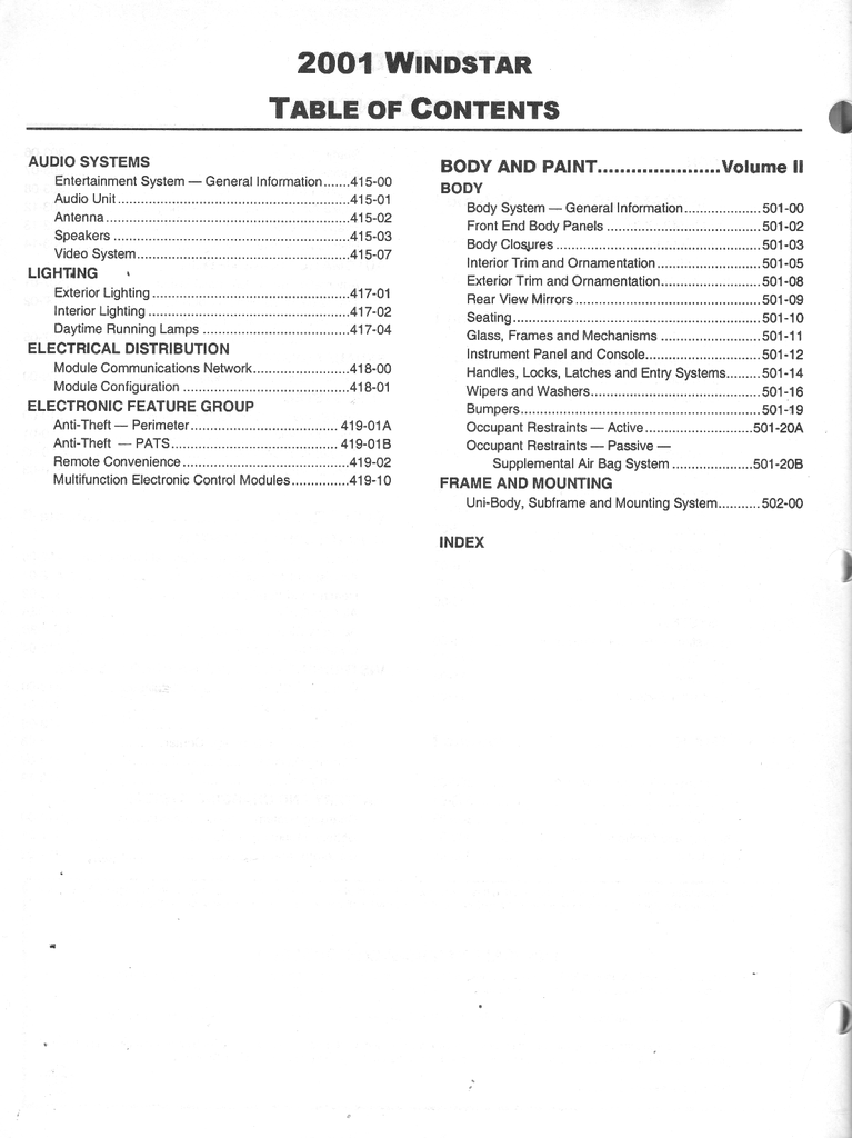 2001 Ford Windstar Factory Workshop Service Manual Set