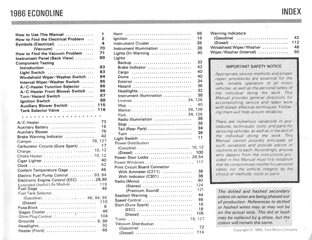 1986 Ford Econoline Factory Electrical Vacuum & Troubleshooting Wiring Diagrams Manual EVTM