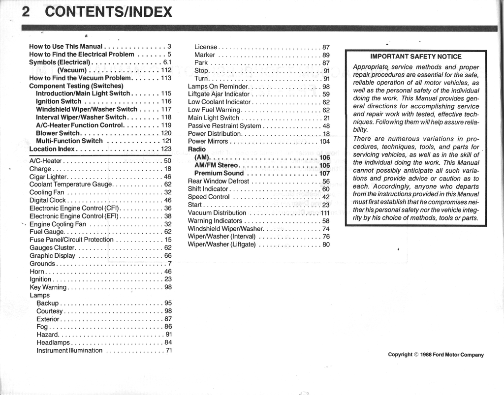 1989 Ford Escort Factory Electrical & Vacuum Troubleshooting Wiring Diagrams Manual EVTM