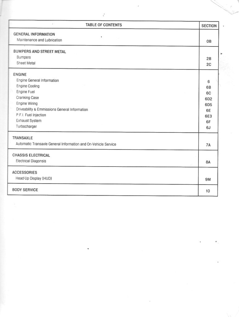 1989 Pontiac Turbo Grand Prix Factory Shop Repair Service Manual Supplement